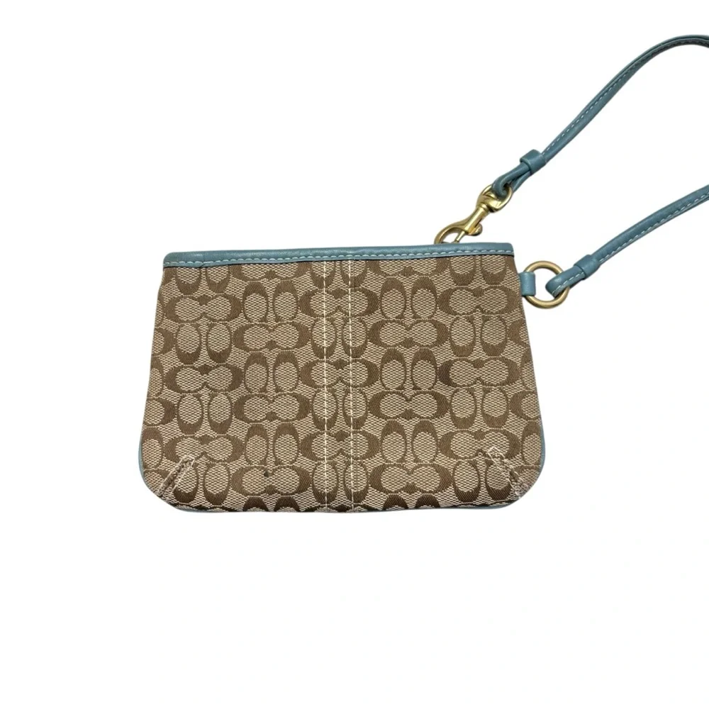 Coach vintage y2k rare ergo Brown Signature Canvas Wristlet Blue Leather Pocket